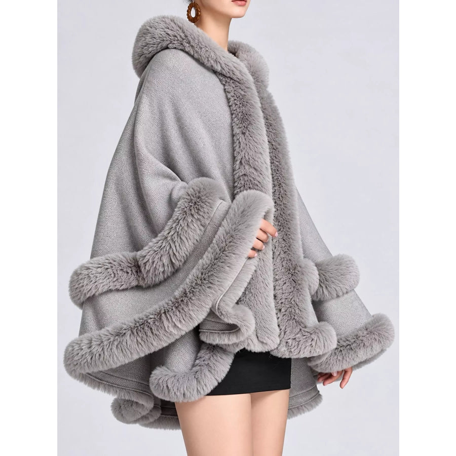 Faux Fur Trimmed Hooded Cape Apparel and Accessories