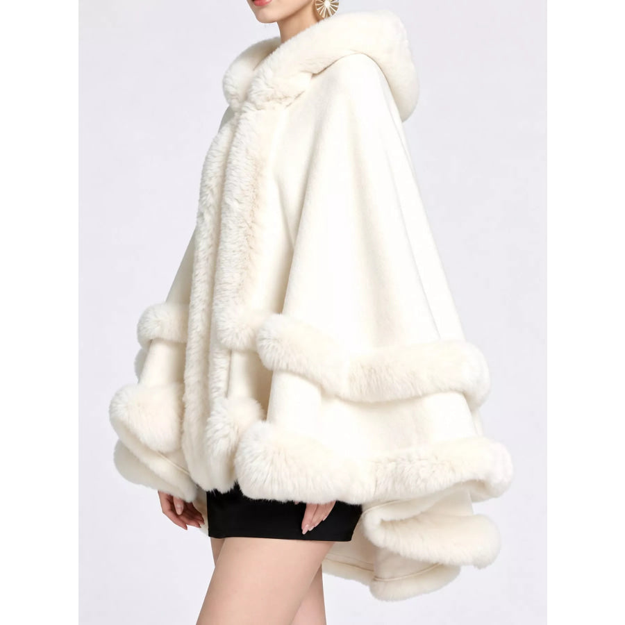 Faux Fur Trimmed Hooded Cape Apparel and Accessories