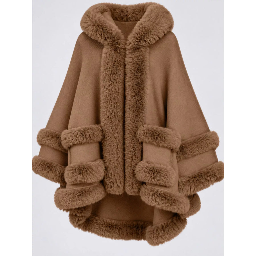 Faux Fur Trimmed Hooded Cape Apparel and Accessories