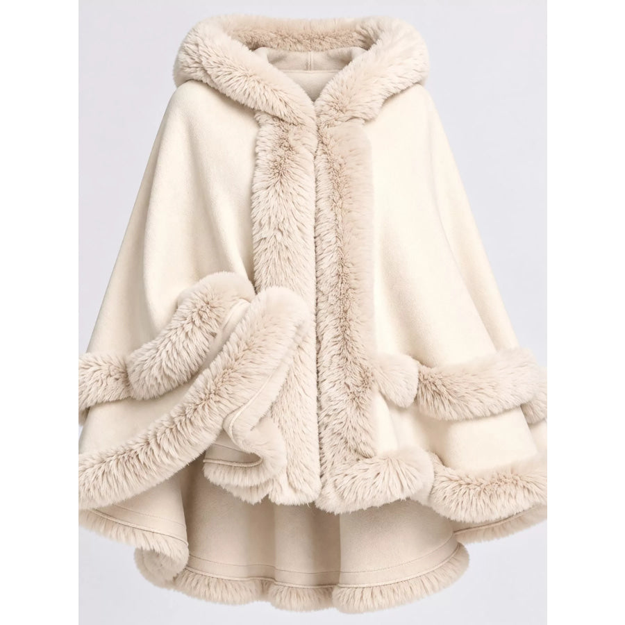 Faux Fur Trimmed Hooded Cape Apparel and Accessories