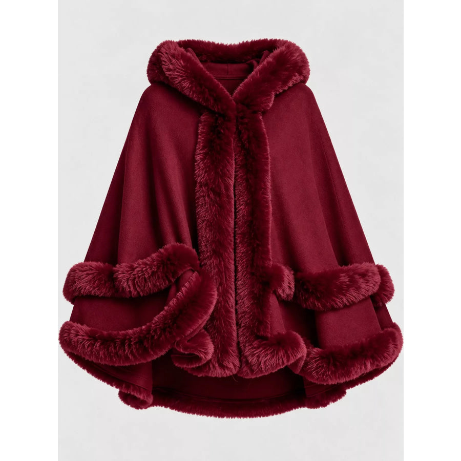 Faux Fur Trimmed Hooded Cape Apparel and Accessories