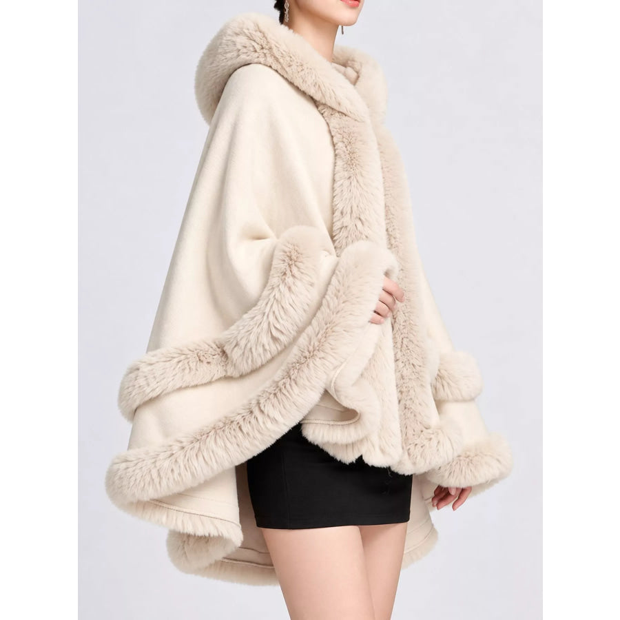 Faux Fur Trimmed Hooded Cape Apparel and Accessories