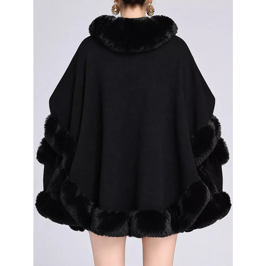Faux Fur Trimmed Hooded Cape Apparel and Accessories