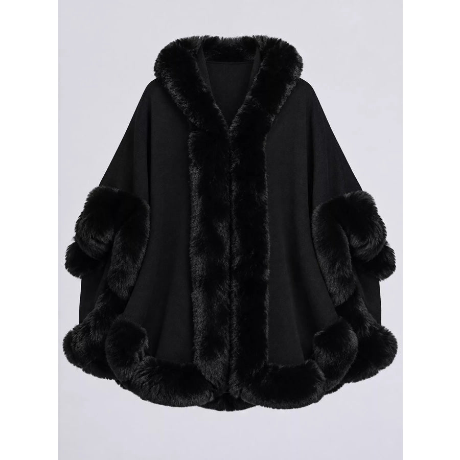 Faux Fur Trimmed Hooded Cape Apparel and Accessories