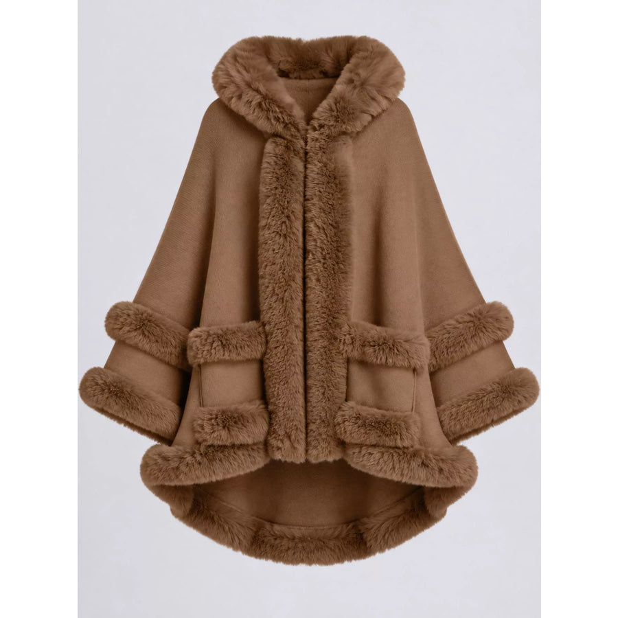 Faux Fur Trimmed Hooded Cape Apparel and Accessories