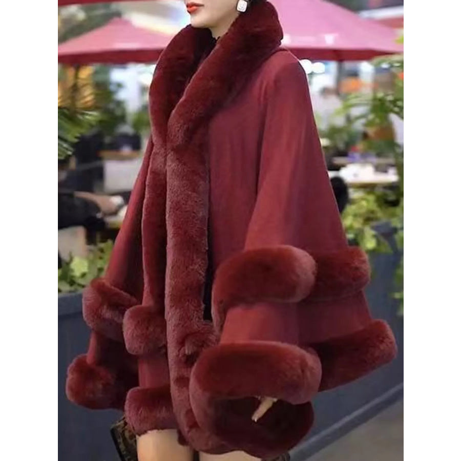 Faux Fur Trimmed Hooded Cape Apparel and Accessories