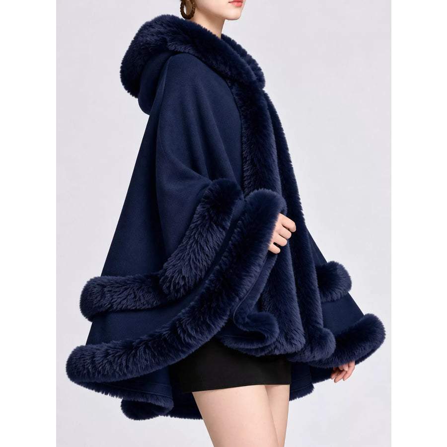Faux Fur Trimmed Hooded Cape Apparel and Accessories