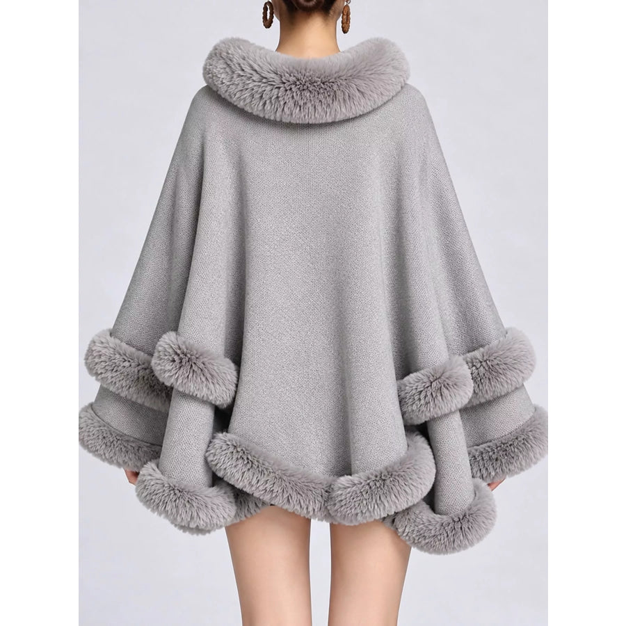 Faux Fur Trimmed Hooded Cape Apparel and Accessories