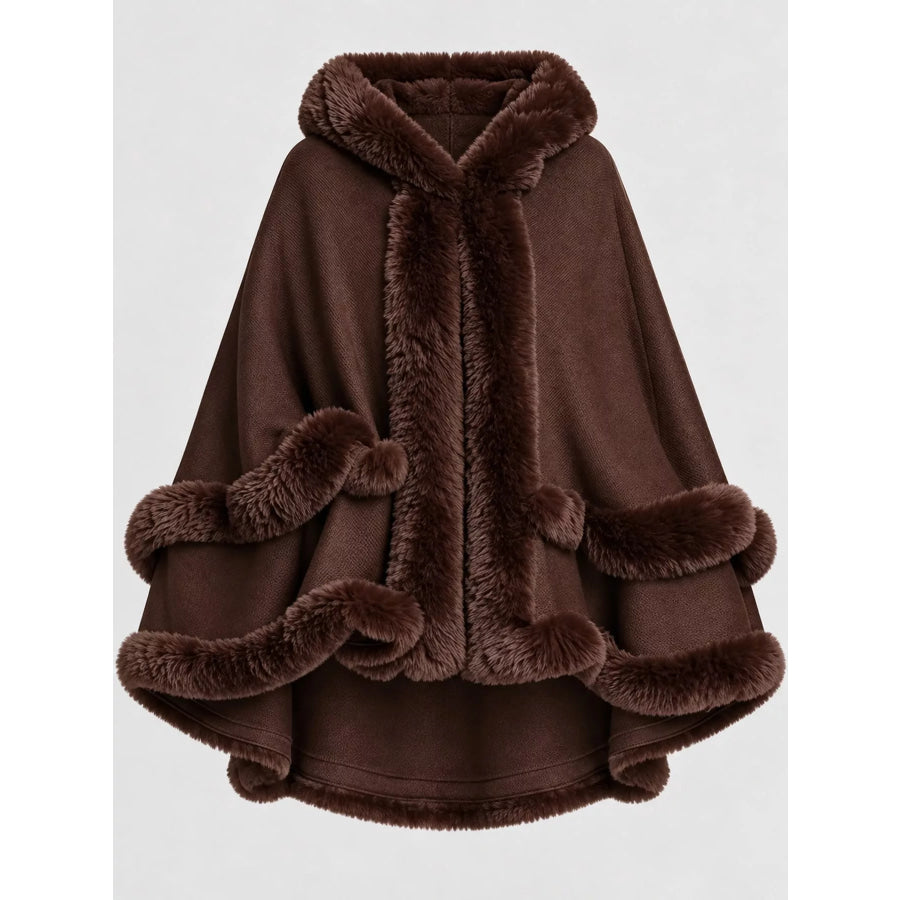Faux Fur Trimmed Hooded Cape Apparel and Accessories