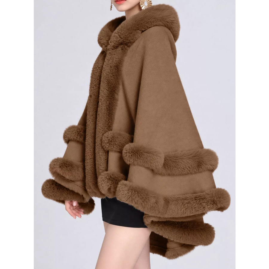 Faux Fur Trimmed Hooded Cape Apparel and Accessories