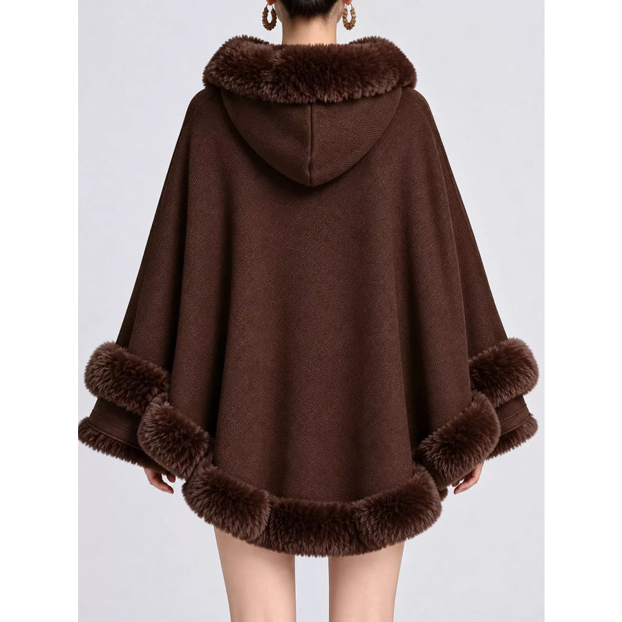 Faux Fur Trimmed Hooded Cape Apparel and Accessories