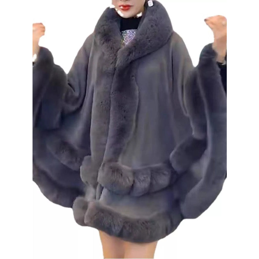 Faux Fur Trimmed Hooded Cape Apparel and Accessories