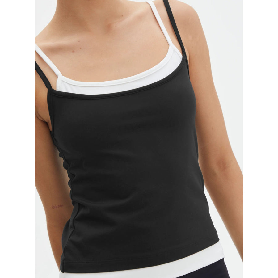 Faux Layered Square Neck Cropped Cami Apparel and Accessories