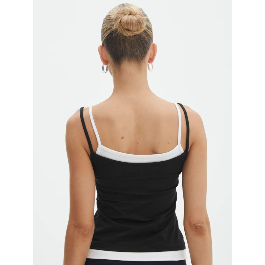 Faux Layered Square Neck Cropped Cami Black / XS Apparel and Accessories