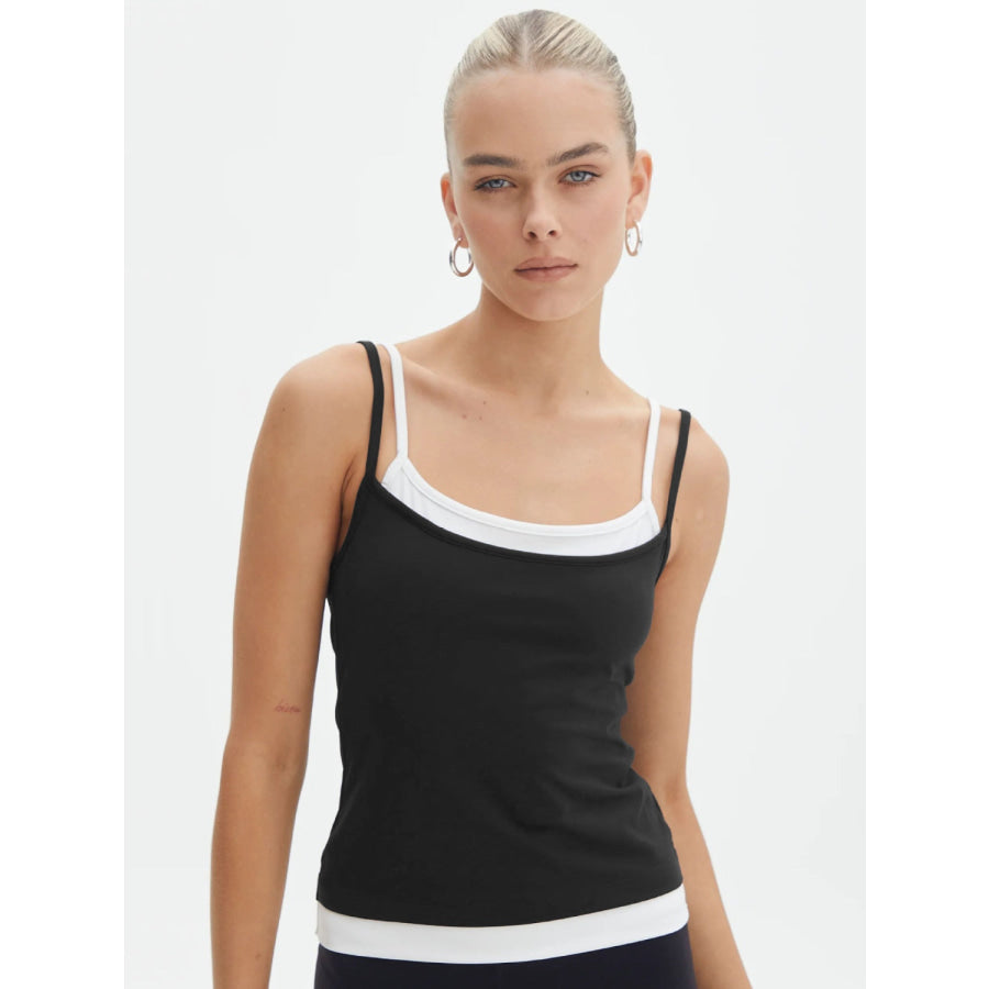 Faux Layered Square Neck Cropped Cami Black / XS Apparel and Accessories