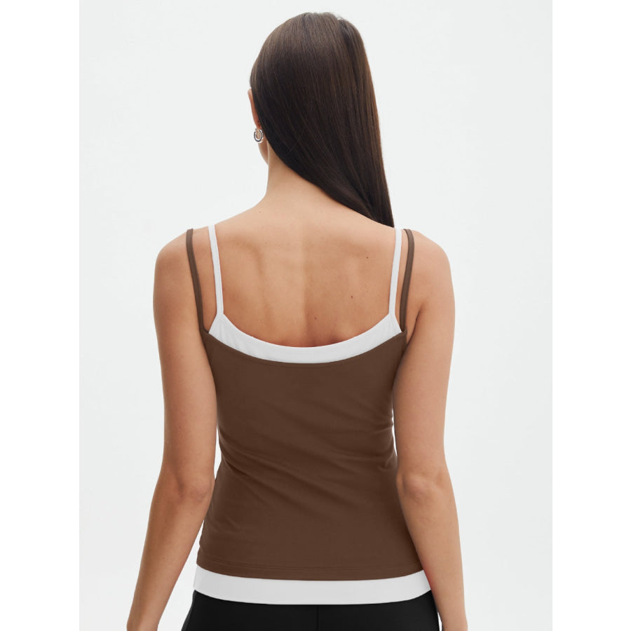 Faux Layered Square Neck Cropped Cami Brown / XS Apparel and Accessories