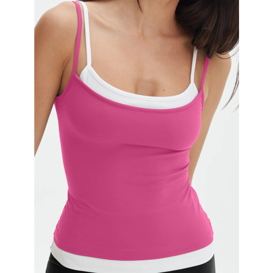 Faux Layered Square Neck Cropped Cami Hot Pink / XS Apparel and Accessories