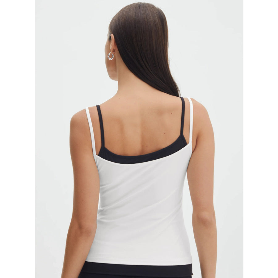 Faux Layered Square Neck Cropped Cami White / XS Apparel and Accessories