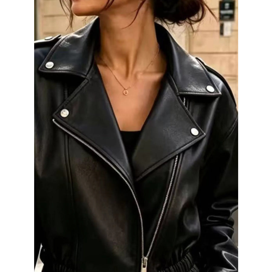 Faux Leather Cropped Biker Jacket Apparel and Accessories