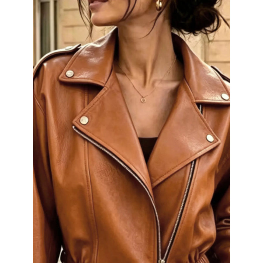 Faux Leather Cropped Biker Jacket Apparel and Accessories