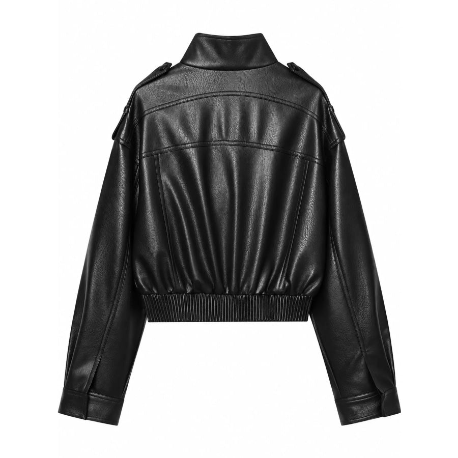 Faux Leather Cropped Bomber Jacket Apparel and Accessories