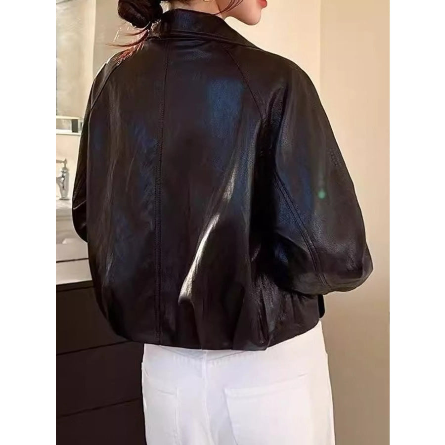 Faux Leather Cropped Jacket Apparel and Accessories