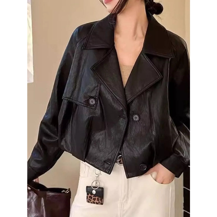 Faux Leather Cropped Jacket Black / M Apparel and Accessories