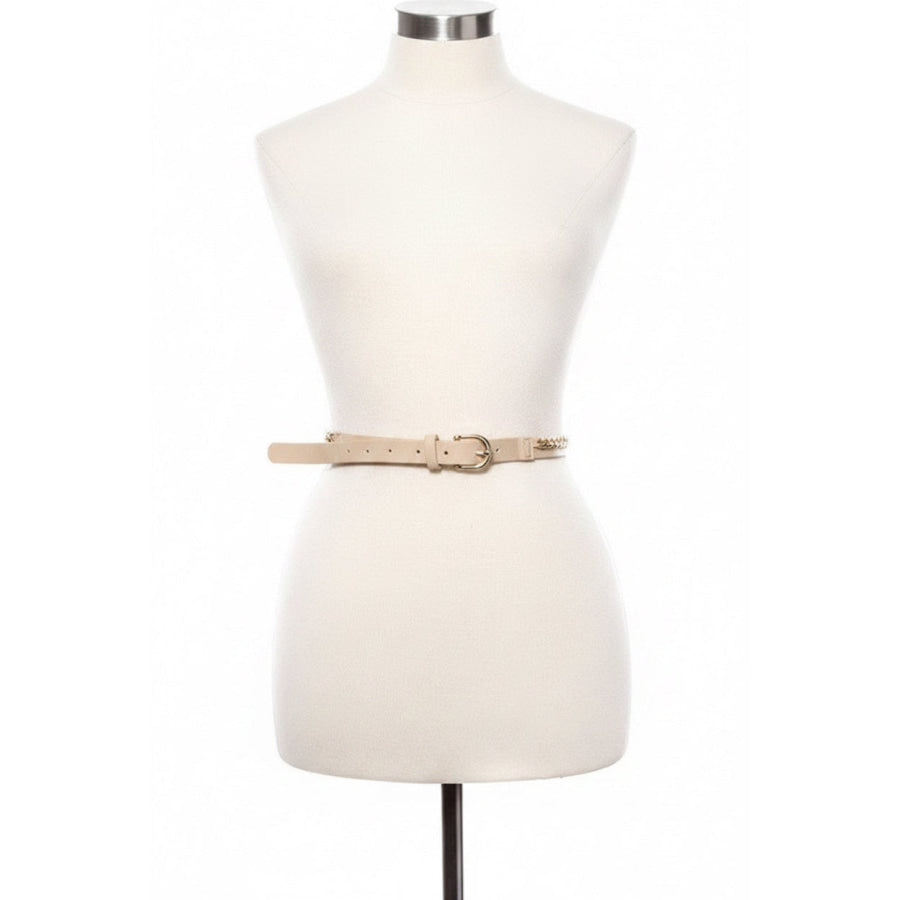 Faux Leather Gold Buckle and Chain Belts - Assorted Colours Beige / One Size Belt