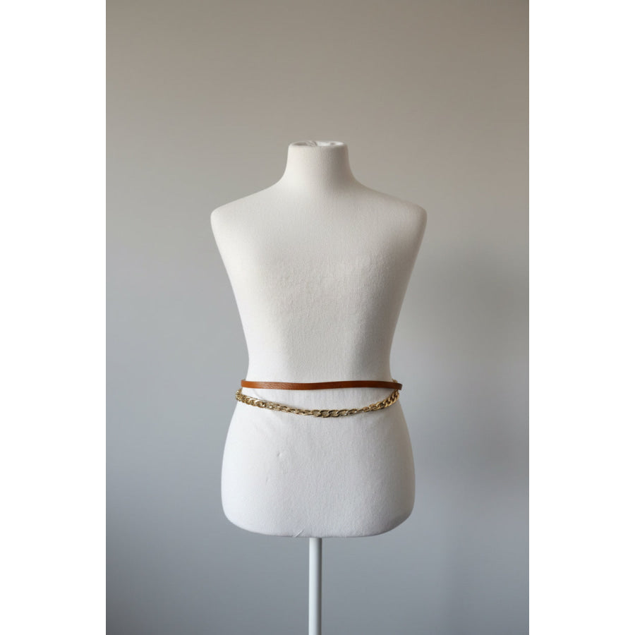 Faux Leather Gold Buckle and Chain Belts - Assorted Colours Belt
