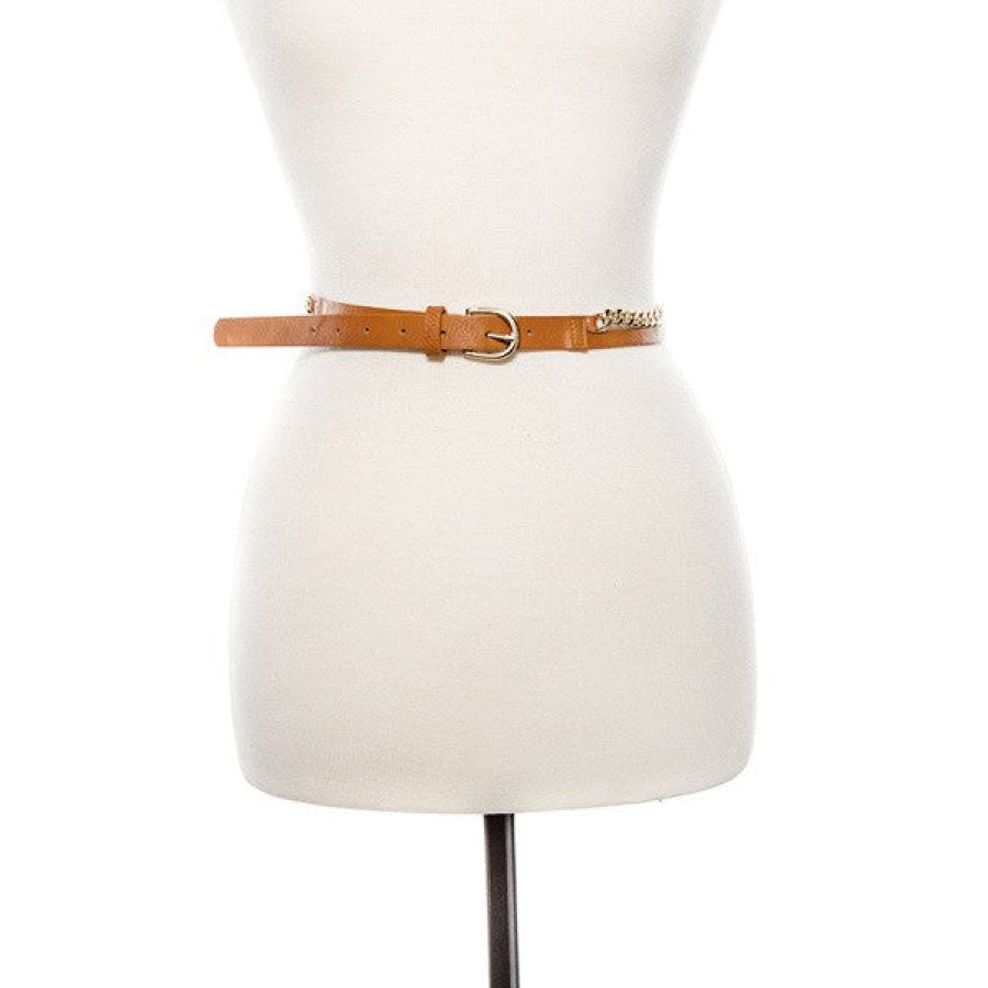Faux Leather Gold Buckle and Chain Belts - Assorted Colours Tan / One Size Belt