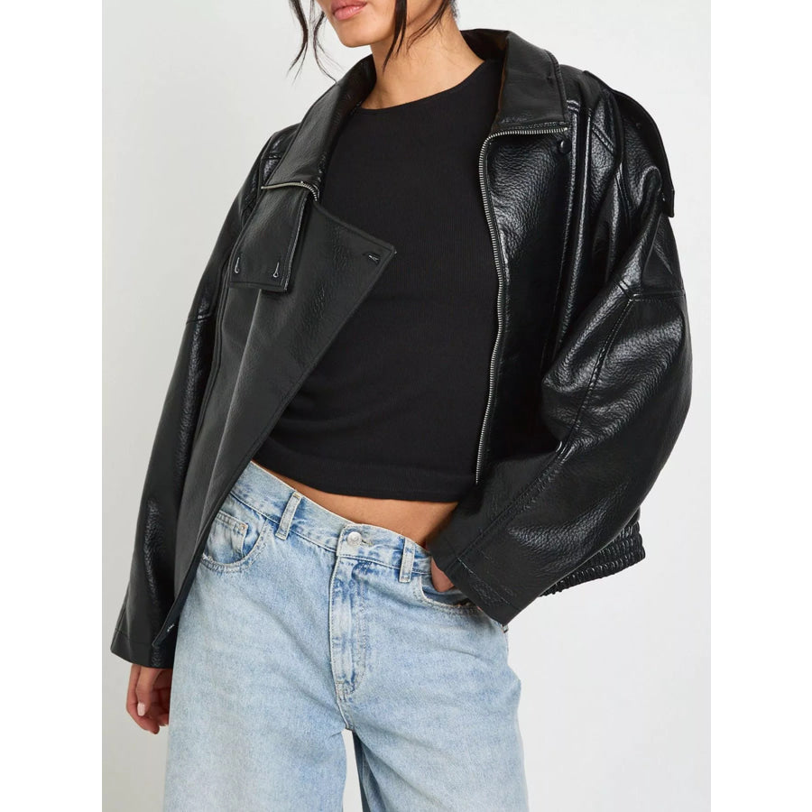 Faux Leather Moto Jacket with Asymmetrical Zip Apparel and Accessories