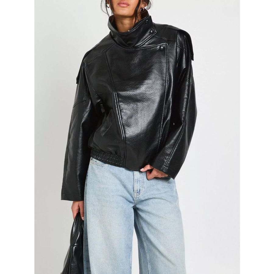 Faux Leather Moto Jacket with Asymmetrical Zip Apparel and Accessories