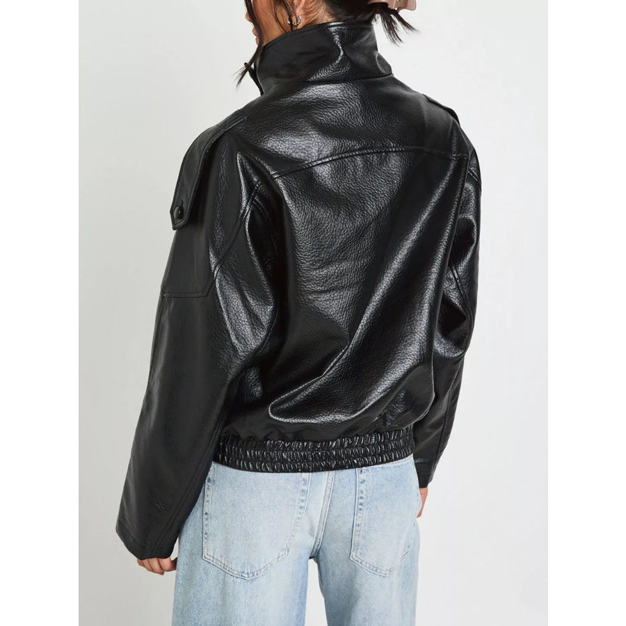 Faux Leather Moto Jacket with Asymmetrical Zip Apparel and Accessories