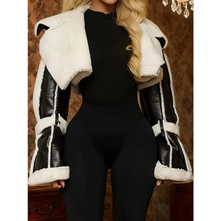 Faux Leather Plush Cropped Jacket Apparel and Accessories