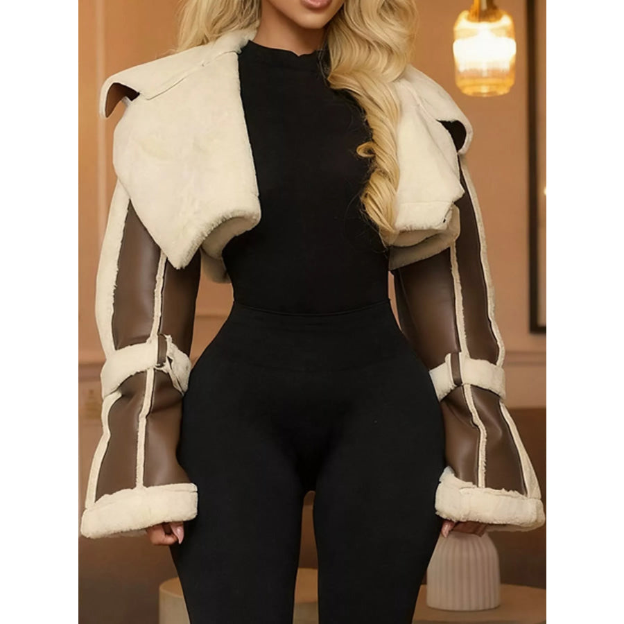 Faux Leather Plush Cropped Jacket Apparel and Accessories
