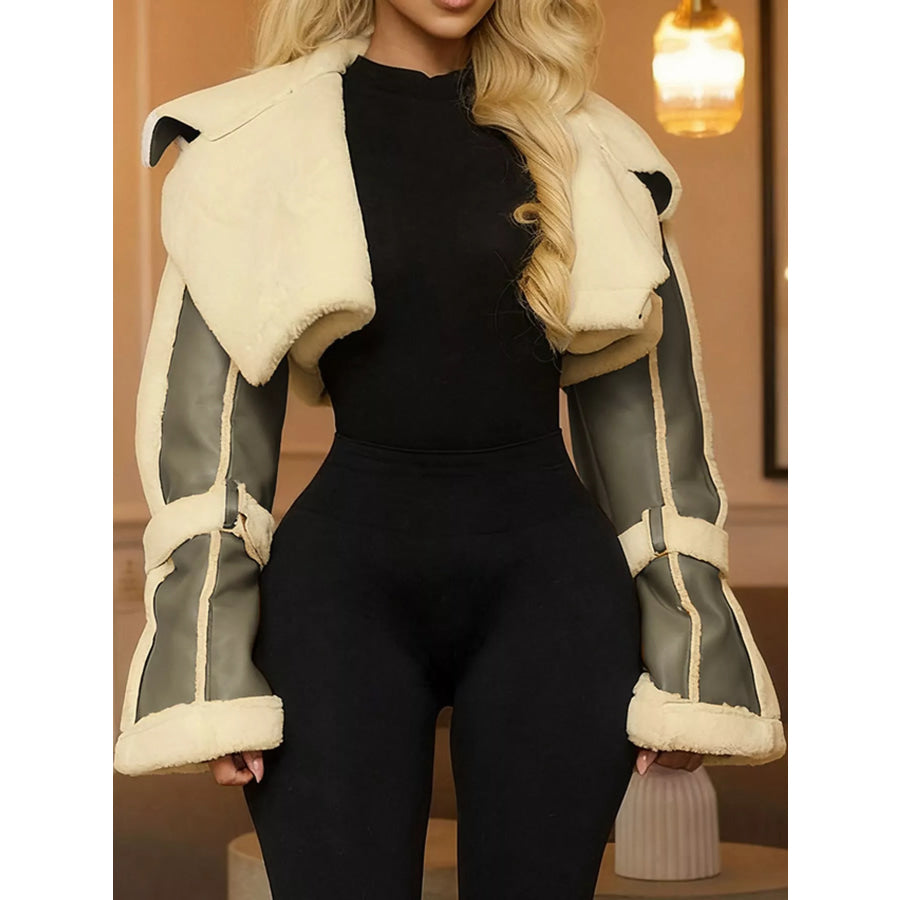 Faux Leather Plush Cropped Jacket Apparel and Accessories