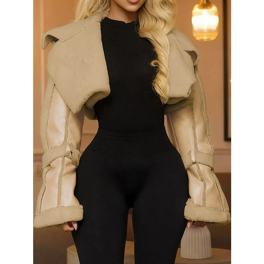 Faux Leather Plush Cropped Jacket Apparel and Accessories