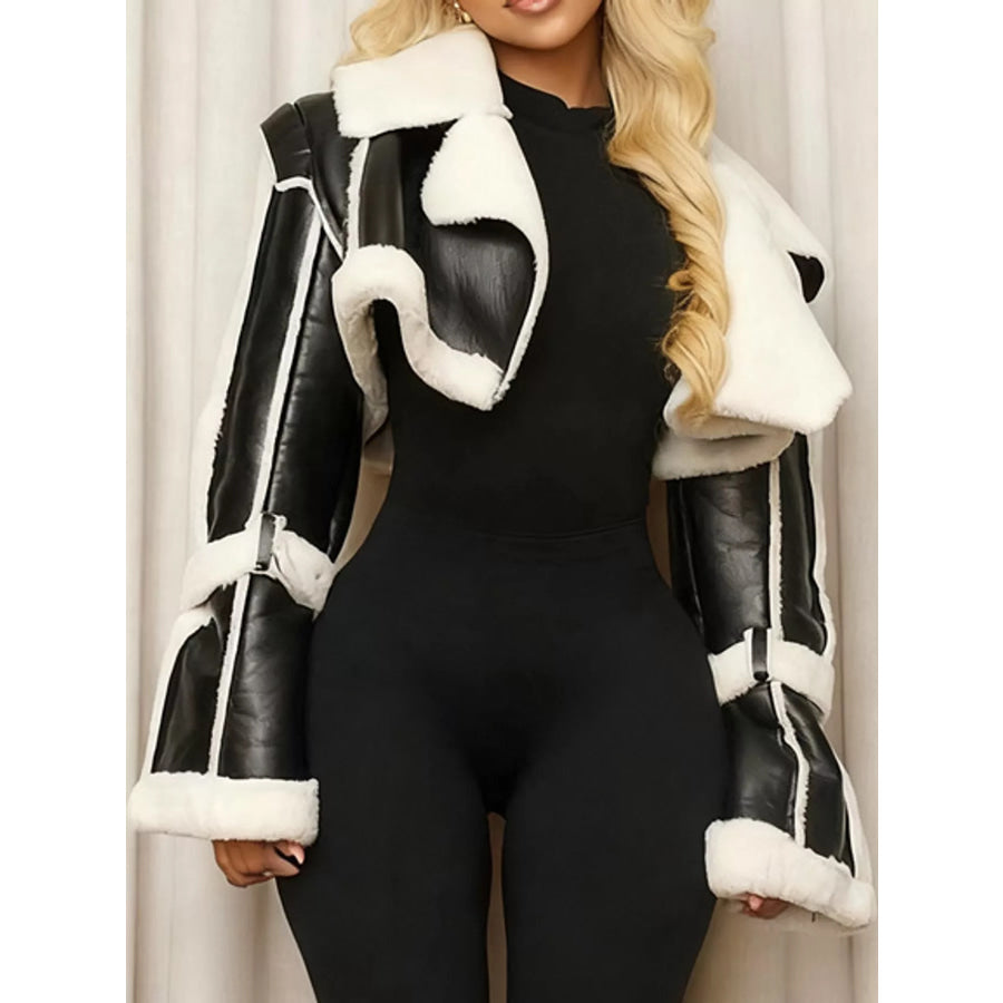 Faux Leather Plush Cropped Jacket Apparel and Accessories