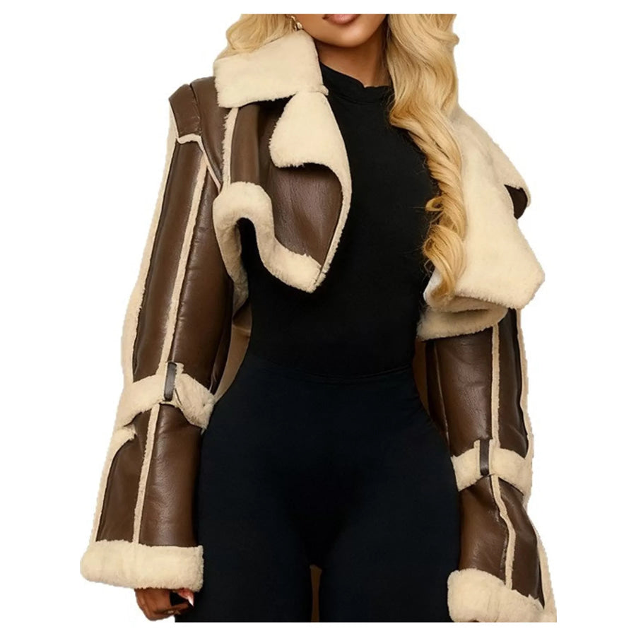 Faux Leather Plush Cropped Jacket Apparel and Accessories