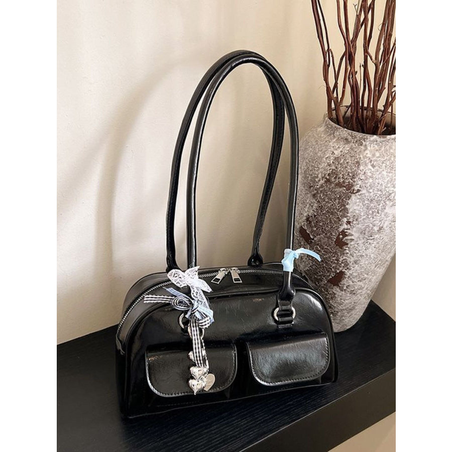 Faux Leather Shoulder Bag Black / One Size Apparel and Accessories