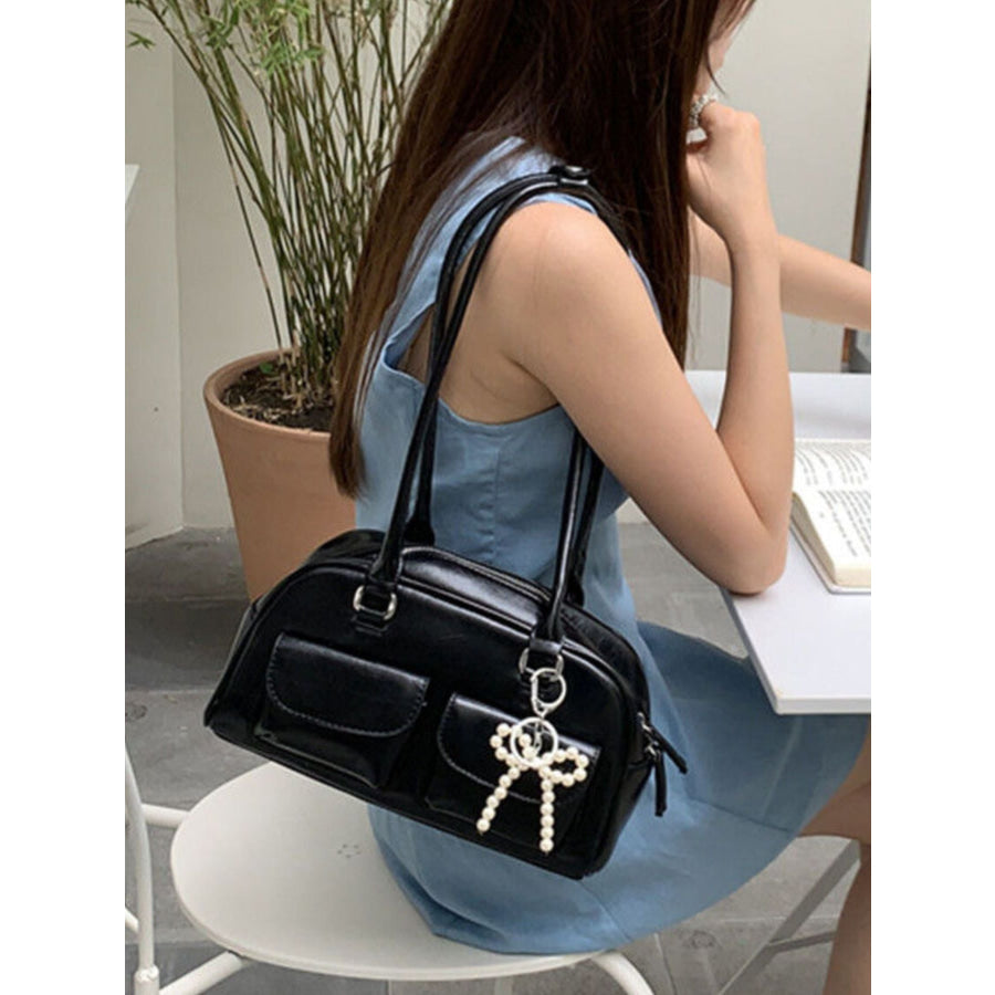 Faux Leather Shoulder Bag Black / One Size Apparel and Accessories