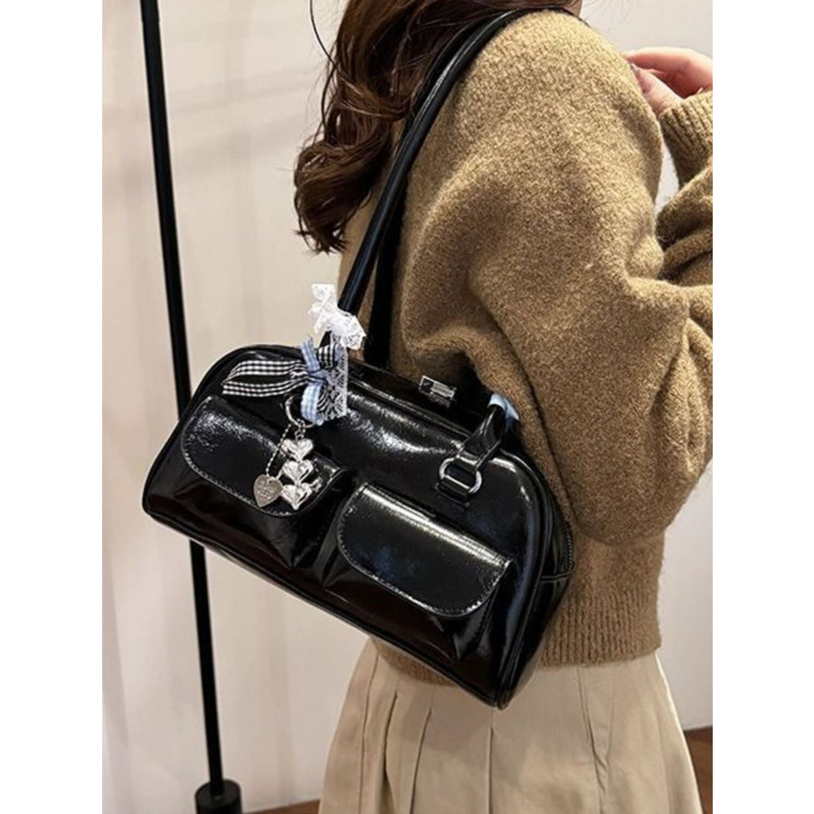 Faux Leather Shoulder Bag Black / One Size Apparel and Accessories