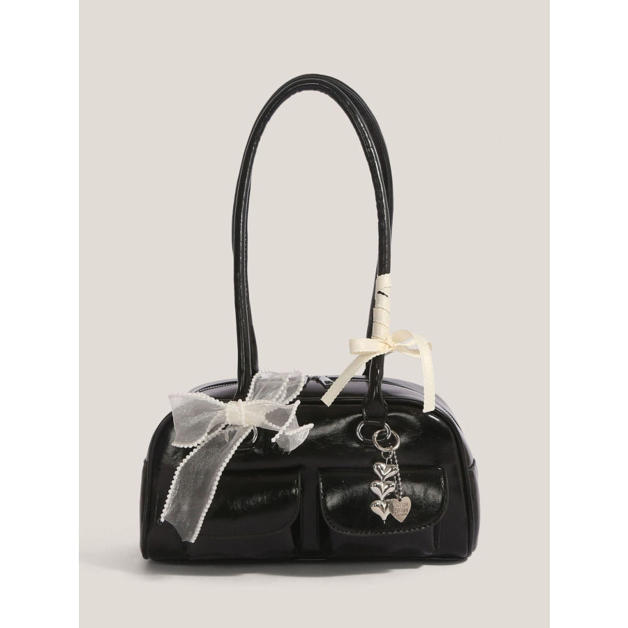 Faux Leather Shoulder Bag Black / One Size Apparel and Accessories