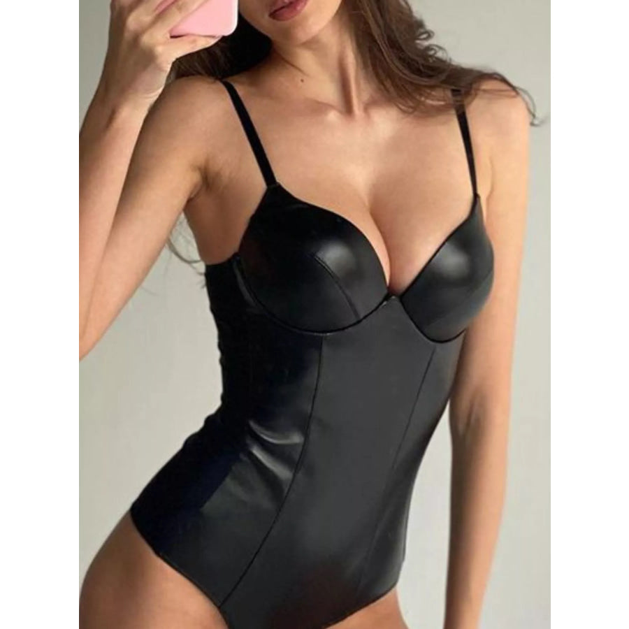 Faux Leather Sleeveless Bodysuit Black / S Apparel and Accessories