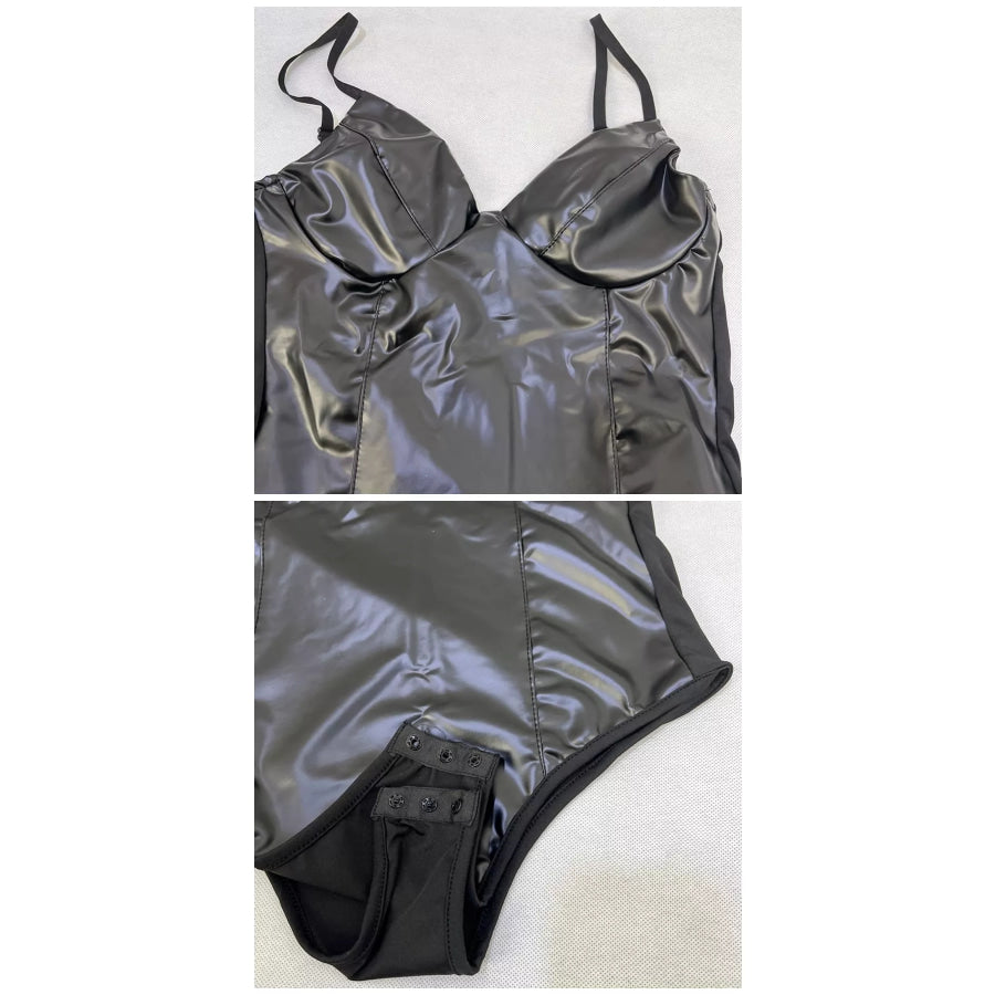 Faux Leather Sleeveless Bodysuit Apparel and Accessories