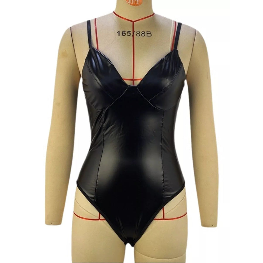 Faux Leather Sleeveless Bodysuit Apparel and Accessories