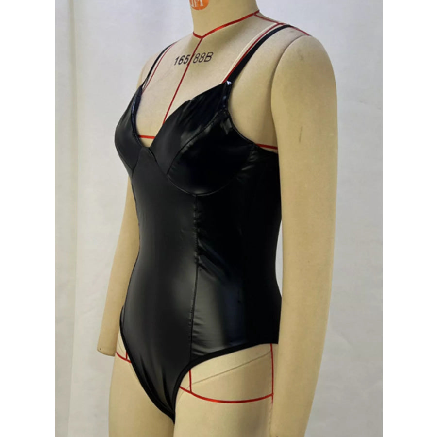Faux Leather Sleeveless Bodysuit Apparel and Accessories