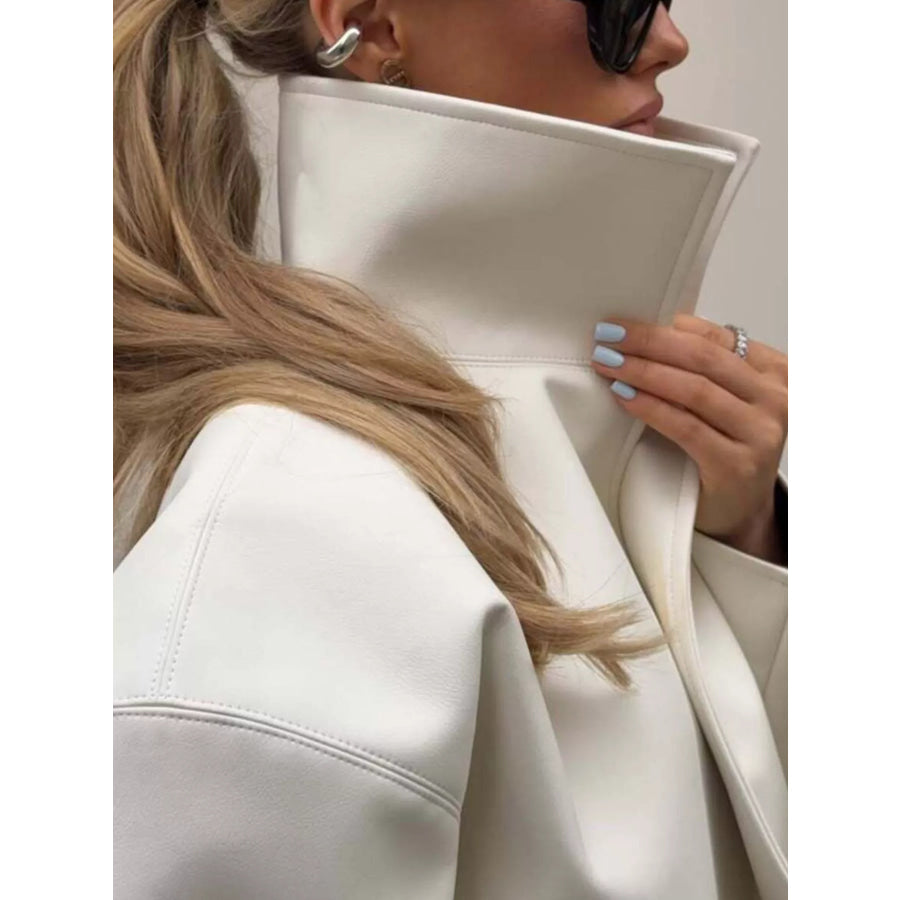 Faux Leather Stand-Collar Cropped Blazer Apparel and Accessories