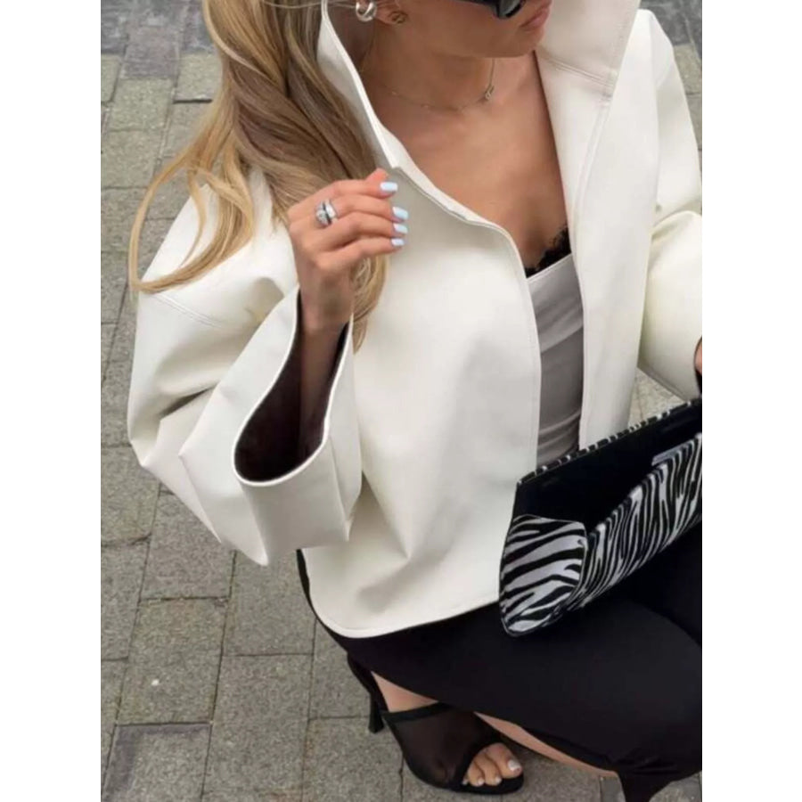 Faux Leather Stand-Collar Cropped Blazer Apparel and Accessories