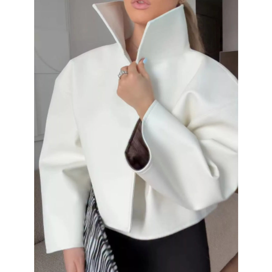 Faux Leather Stand-Collar Cropped Blazer Apparel and Accessories